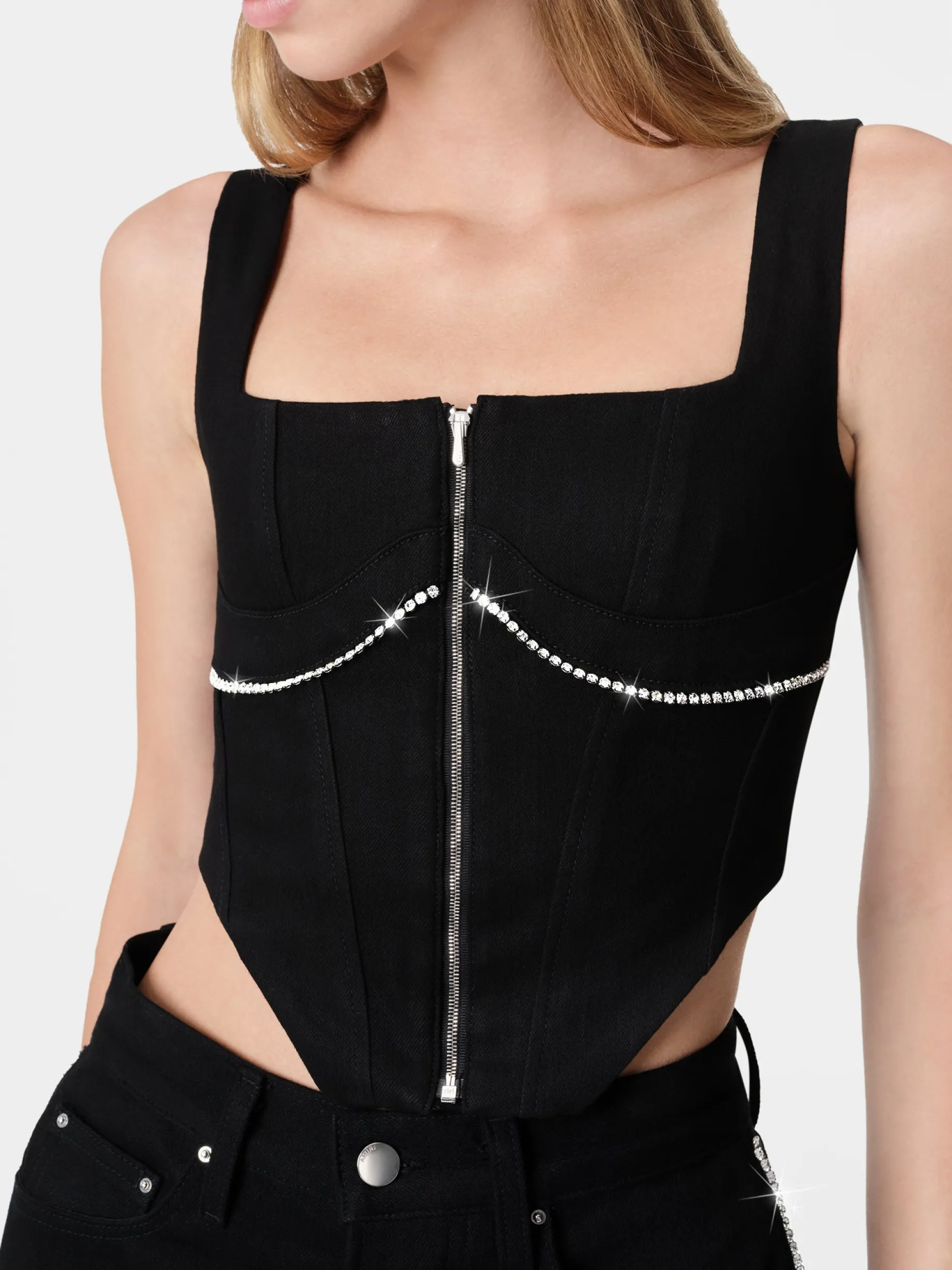WOMEN'S CRYSTAL TRIMMED CORSET TOP