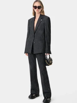 WOMEN'S SEQUIN PINSTRIPE BLAZER