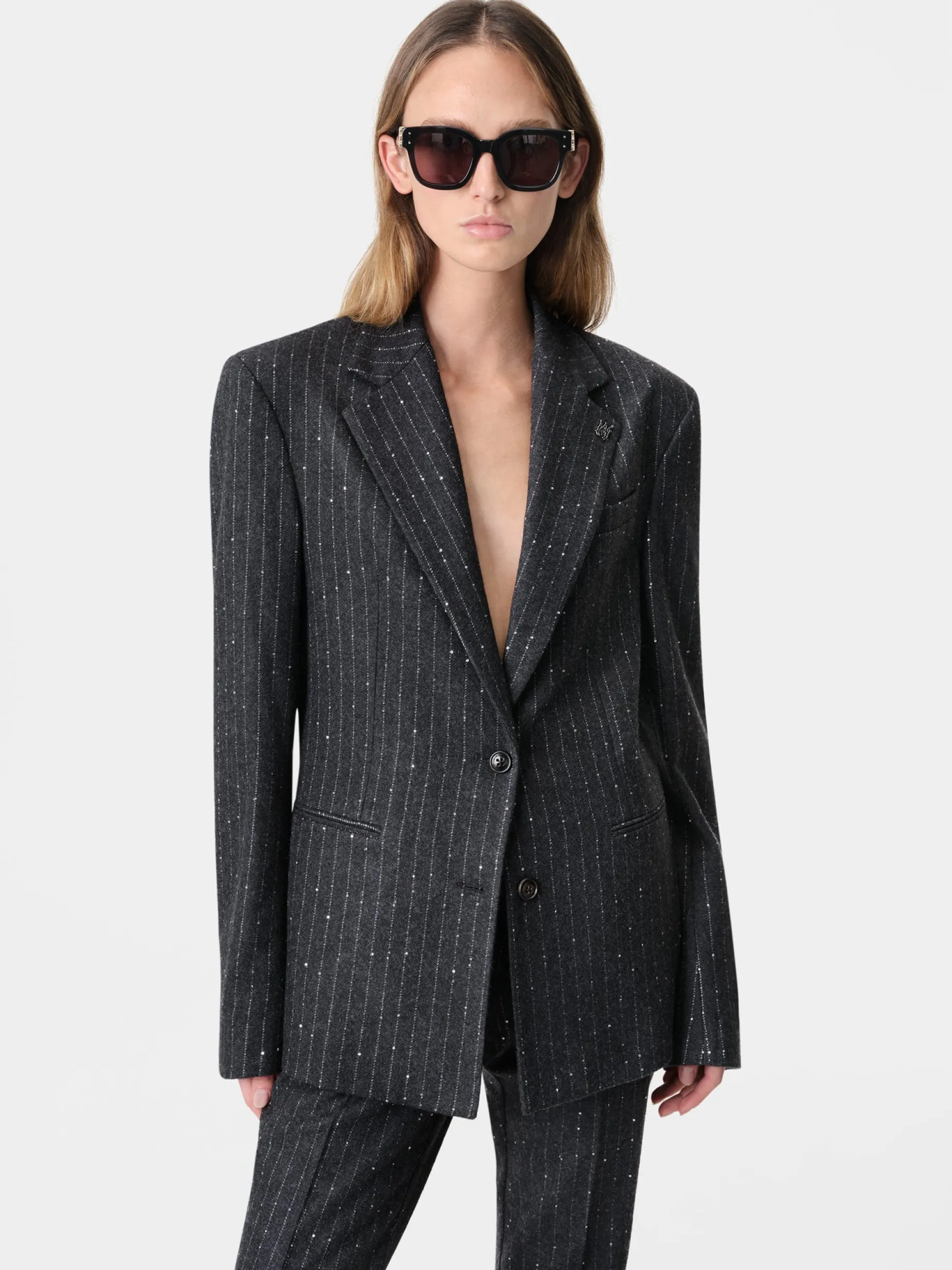 WOMEN'S SEQUIN PINSTRIPE BLAZER