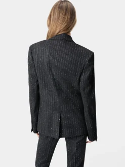 WOMEN'S SEQUIN PINSTRIPE BLAZER